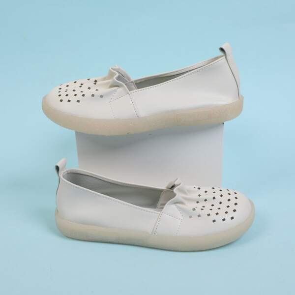

Ruched Design Hollow Out Flats, Beige