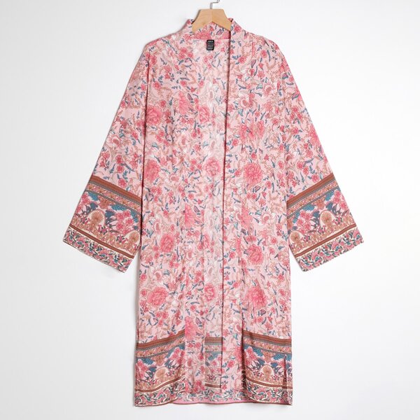 

Floral Print Open Front Kimono, Pink