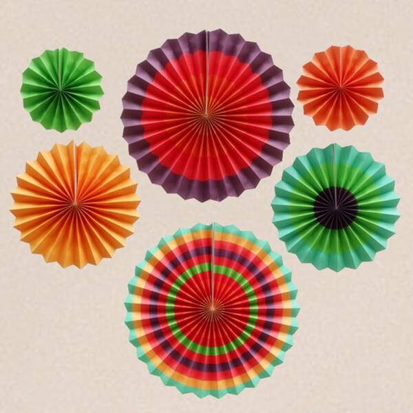 

6pcs Paper Fan Decoration, Multicolor