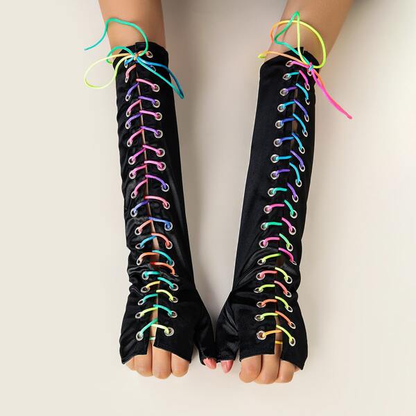 

Lace Up Design Gloves, Black