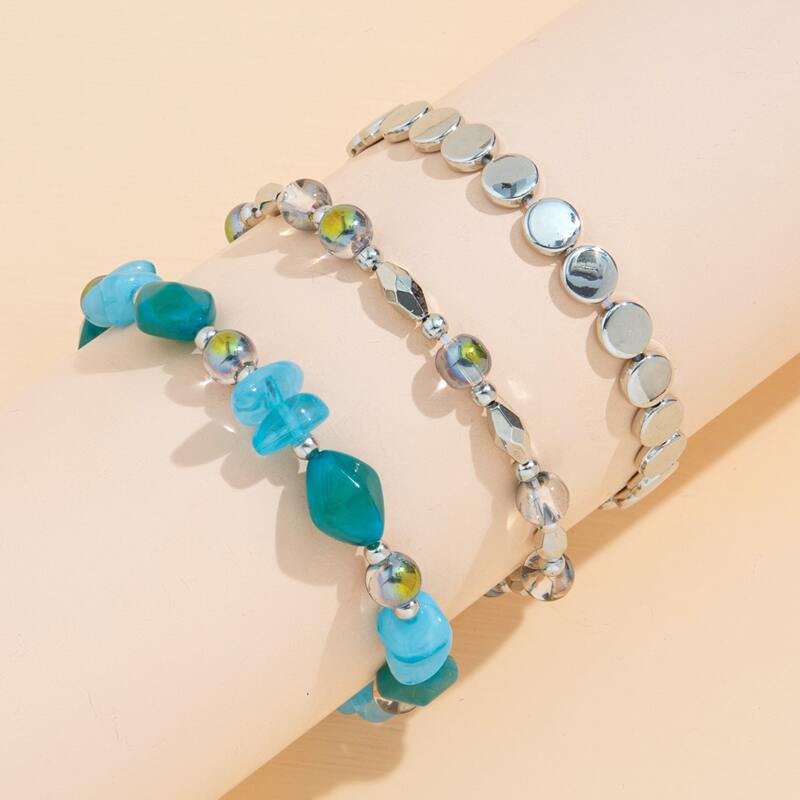 

3pcs Stone Beaded Bracelet, Multicolor