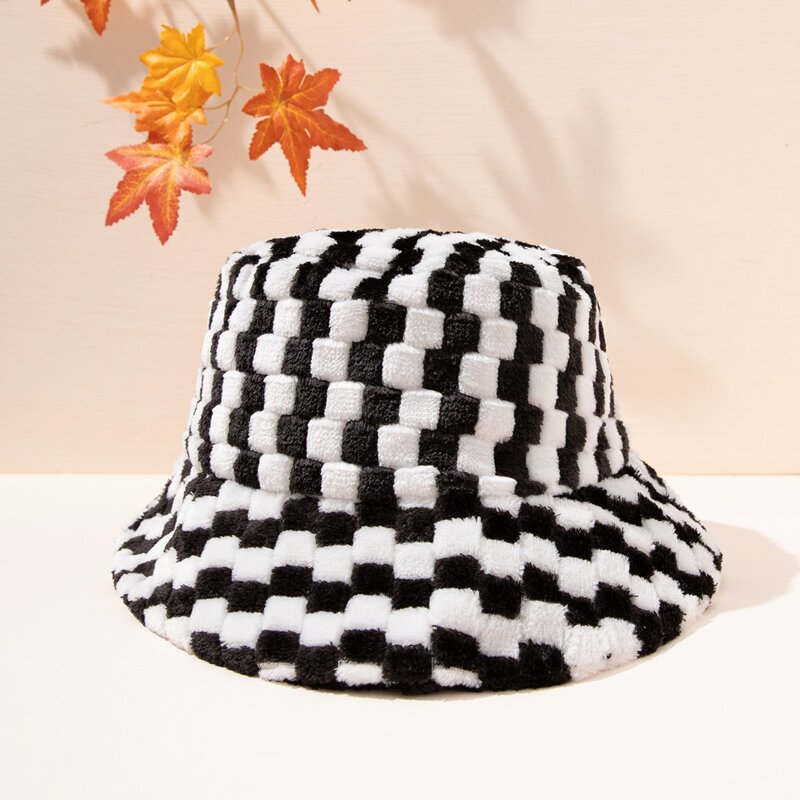 

Plaid Pattern Bucket Hat, Black and white