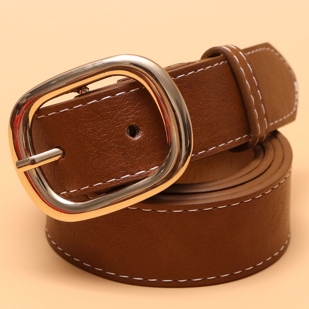 

Quilted Decor Buckle Belt, Brown