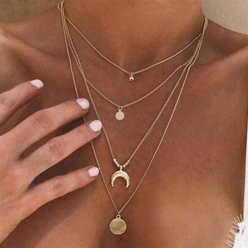 

Geo Pendant Layered Chain Necklace, Gold