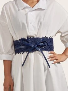 EMERY ROSE Flower Detail Corset Belt - Navy Blue - View 1