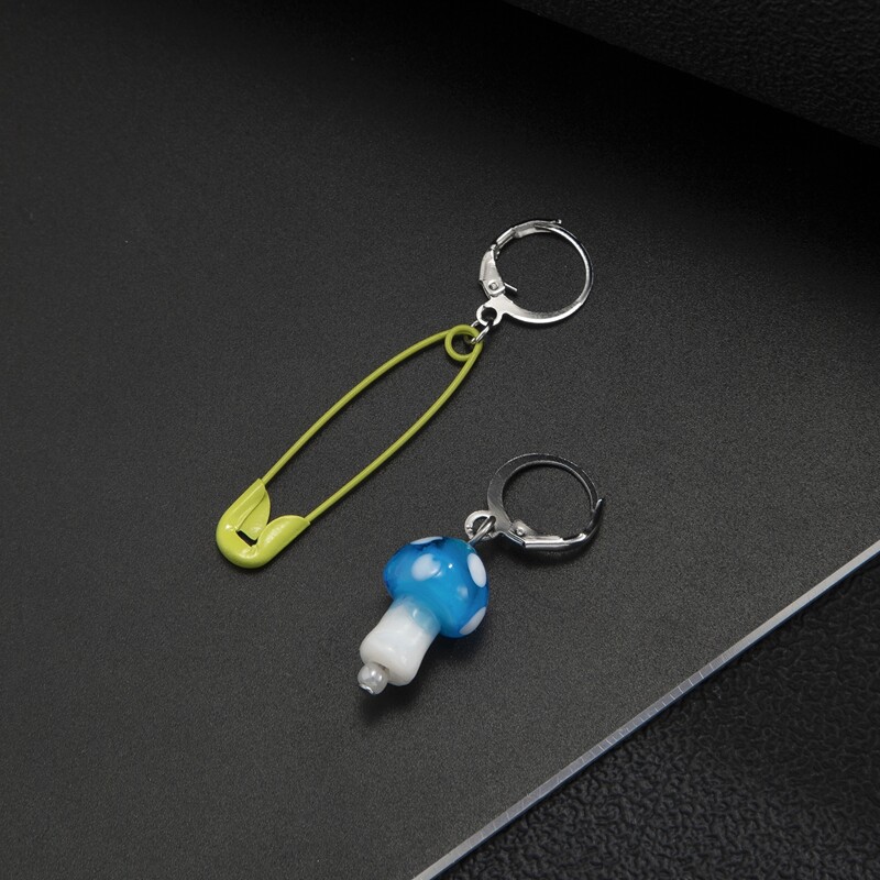 

Mushroom & Safety Pin Decor Earrings, Silver