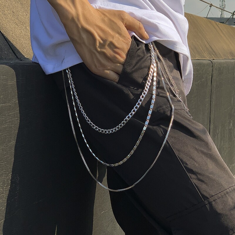 

Guys Star Decor Layered Pants Chain, Silver