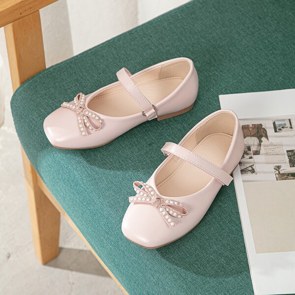 

Girls Bow Decor Mary Jane Flats, Pink