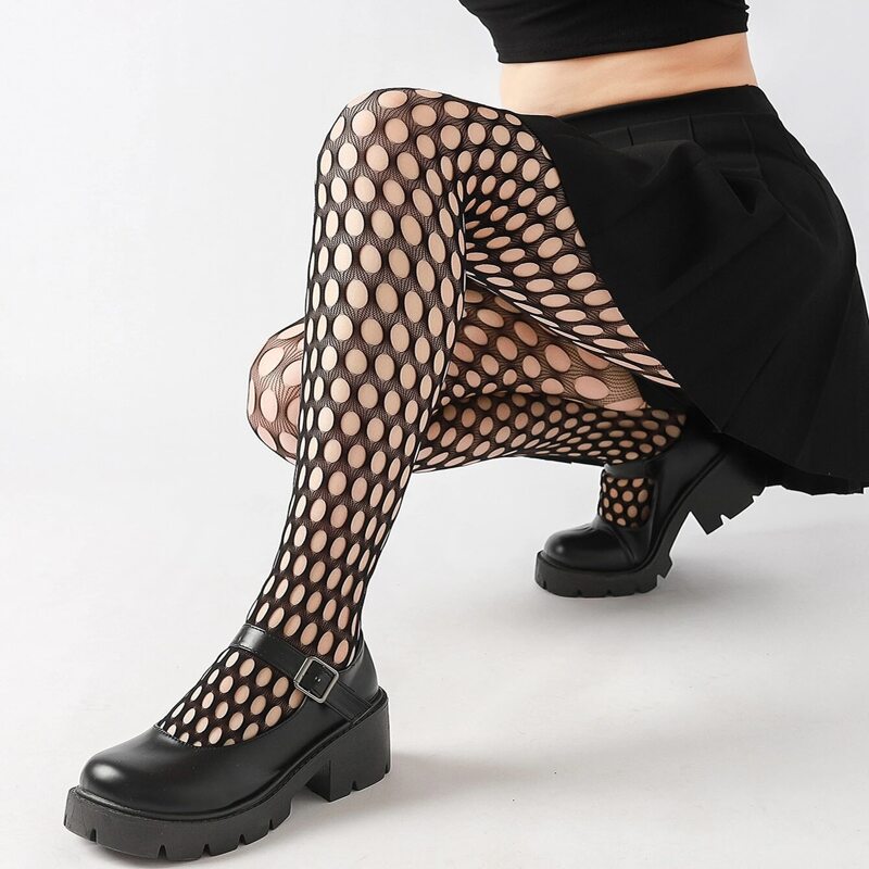 Solid Hollow Out Tights, Black