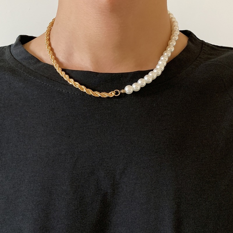 

Guys Faux Pearl Beaded Necklace, Gold