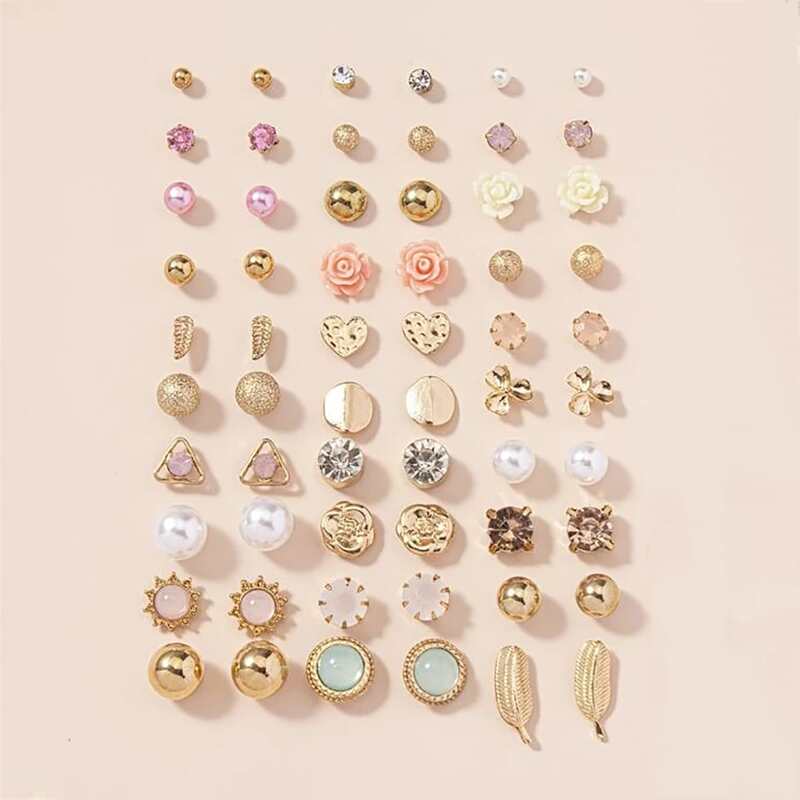 

60pcs Floral Decor Stud Earrings, Gold