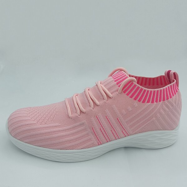 

Contrast Trim Lace Up Decor Knit Running Shoes, Pink