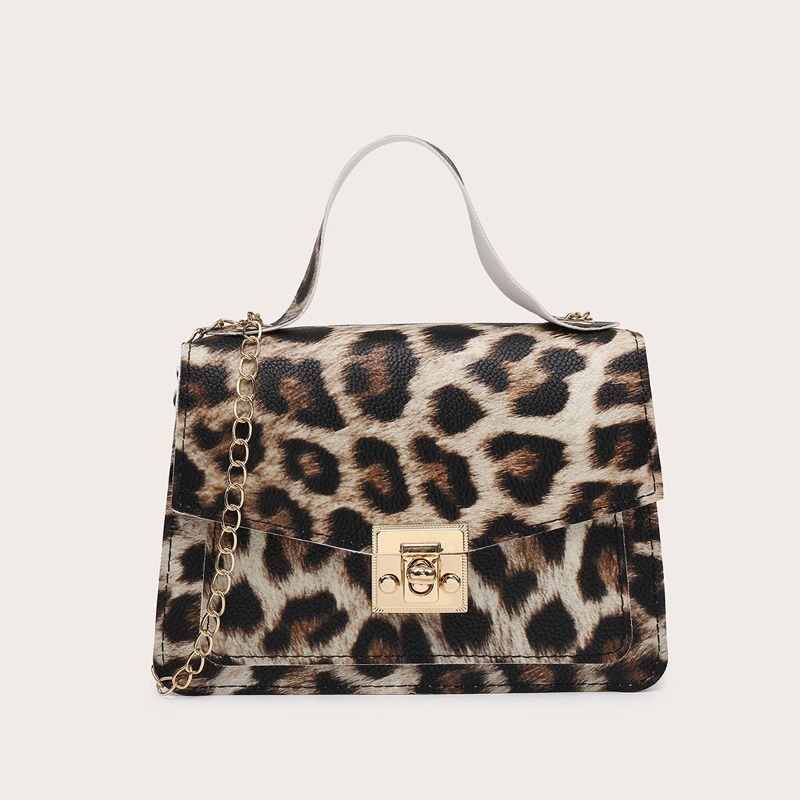 

Leopard Pattern Satchel Bag, Coffee brown