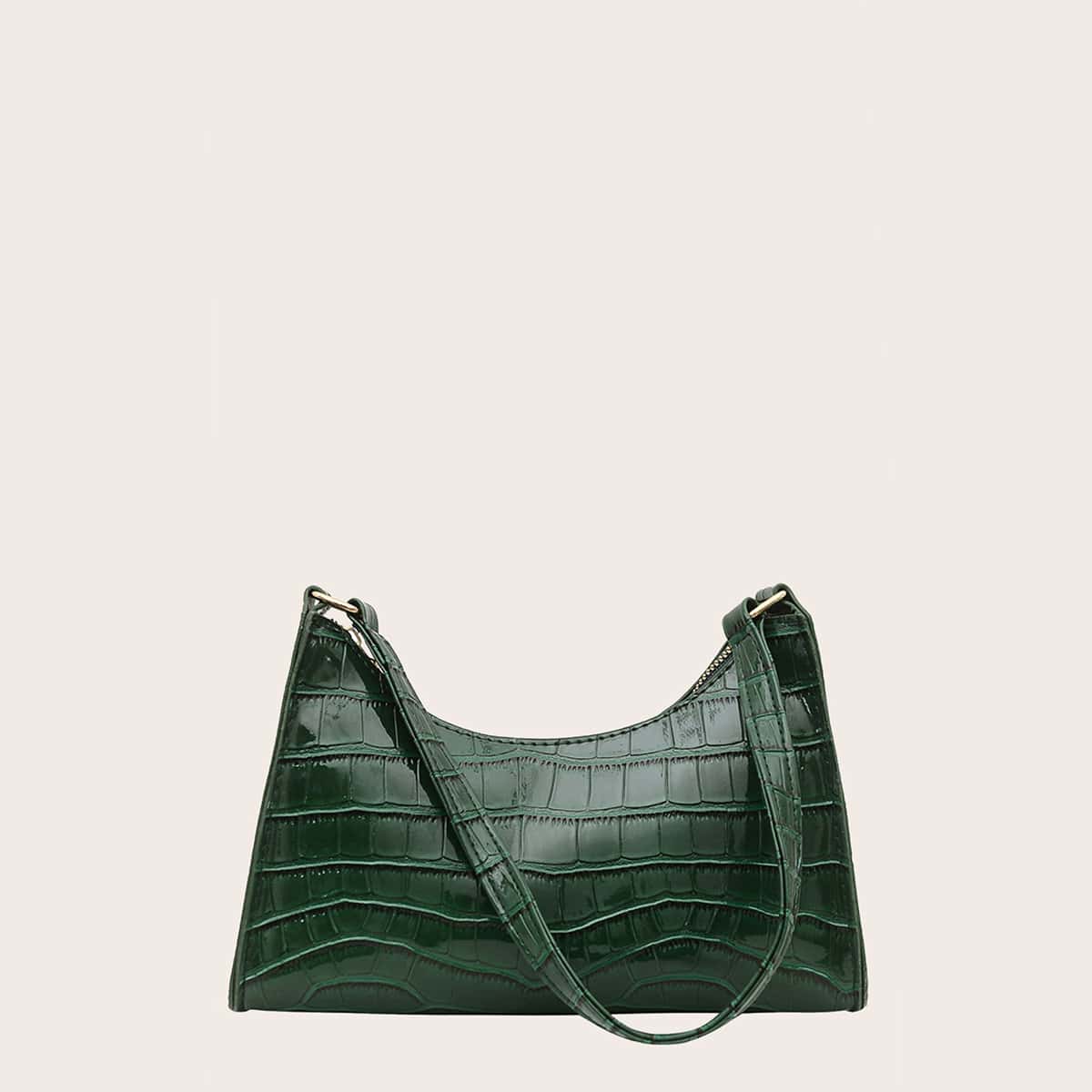 

Croc Embossed Shoulder Bag, Army green