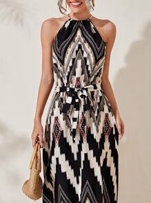 SHEIN VCAY Boho Geometrisch Jurk Riem Zijsplit