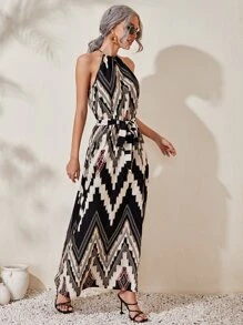 SHEIN VCAY Boho Geometrisch Jurk Riem Zijsplit