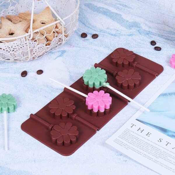 

1pc Flower Design Lollipop Mold, Coffee brown