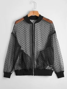 SHEIN Cazadora tipo bomber con cremallera de malla - Negro - Ver 1