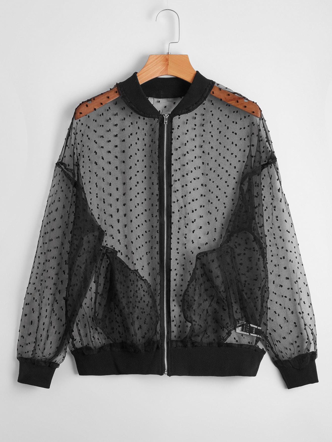 SHEIN Cazadora tipo bomber con cremallera de malla - Negro - Ver 1