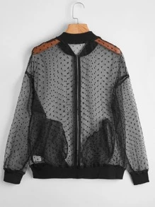 SHEIN Cazadora tipo bomber con cremallera de malla - Negro - Ver 2