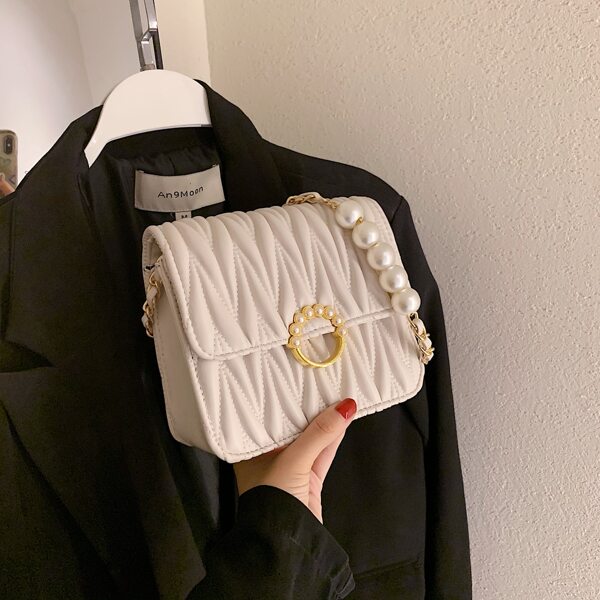 

Faux Pearl Decor Quilted Chain Crossbody Bag, Beige
