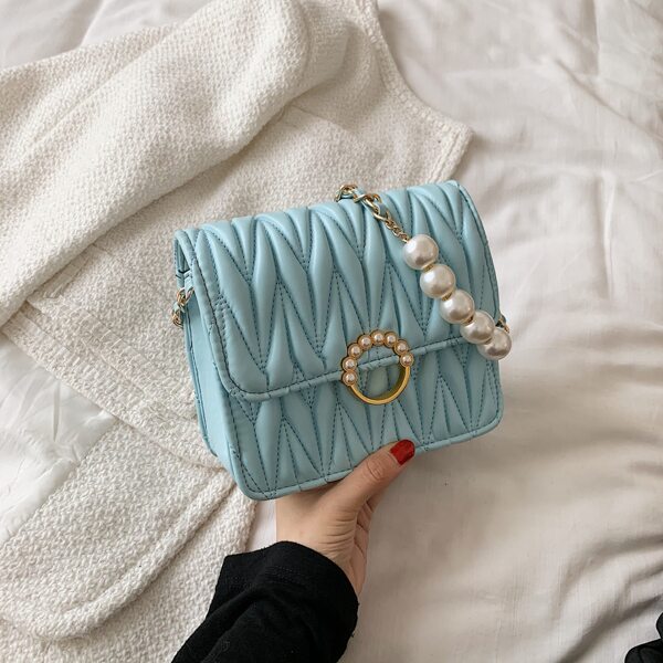 

Faux Pearl Decor Quilted Chain Crossbody Bag, Blue