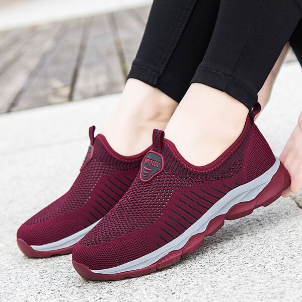 

Breathable Knit Detail Slip On Shoes, Red
