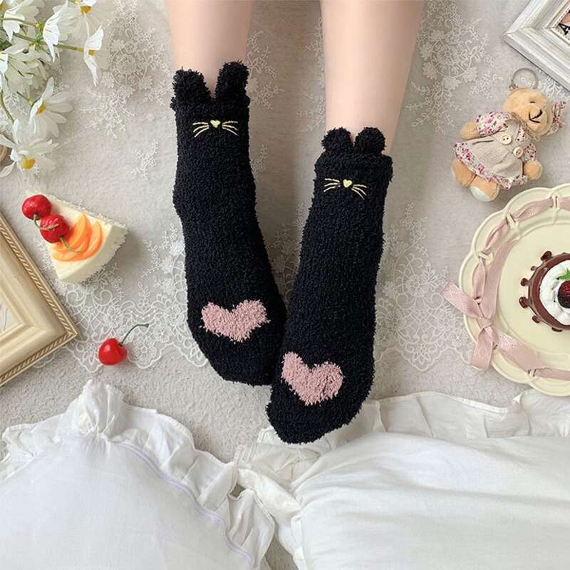 

Cartoon Ear Decor Crew Socks, Black