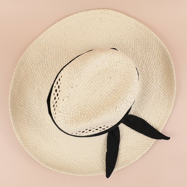 

Ribbon Decor Straw Hat, Beige