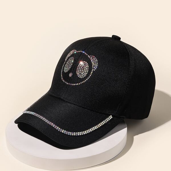 

Rhinestone Panda Decor Baseball Cap, Black