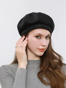 簡約風貝雷帽帽子 - 黑色 - 查看 2