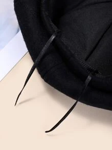 簡約風貝雷帽帽子 - 黑色 - 查看 3