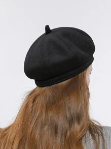 簡約風貝雷帽帽子 - 黑色 - 查看 5