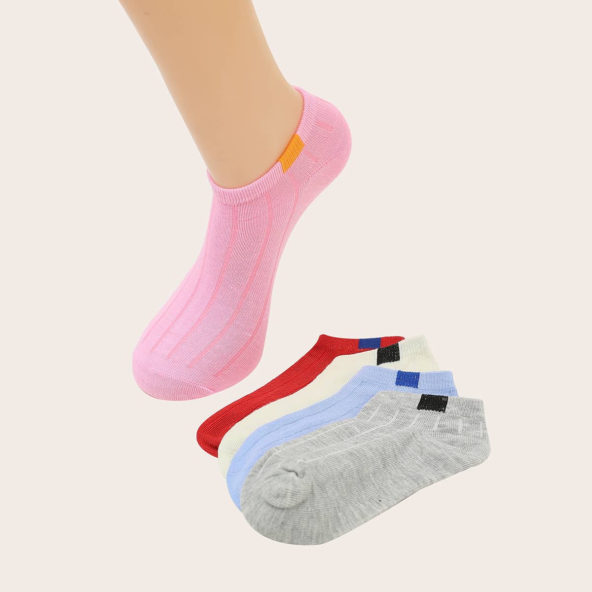 

5pairs Solid Ankle Socks, Multicolor