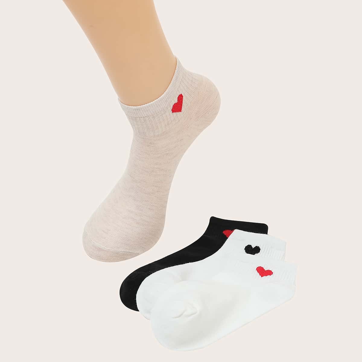 

4pairs Heart Pattern Ankle Socks, Multicolor