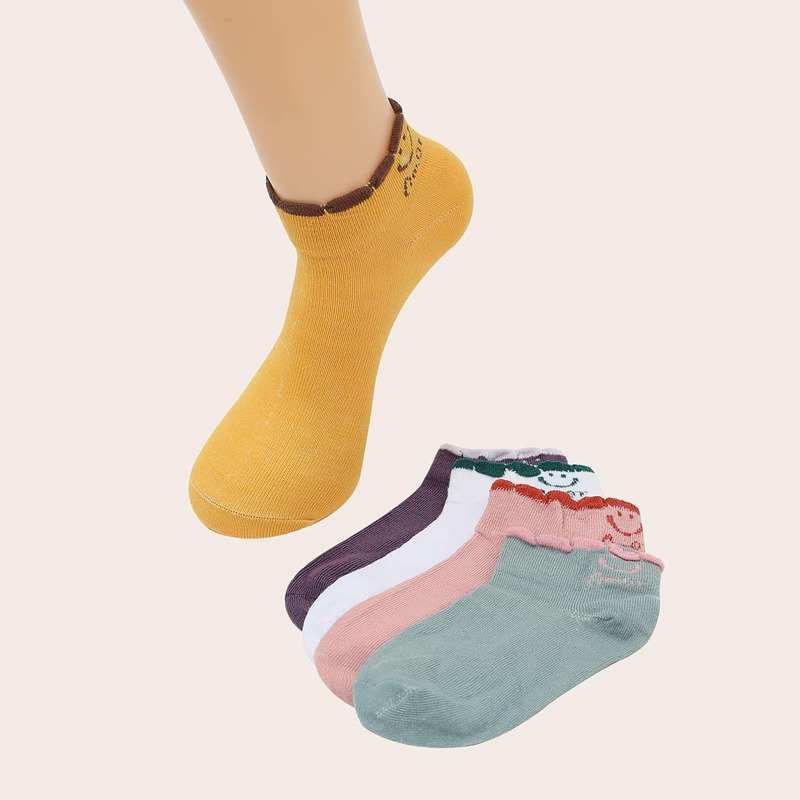 

5pairs Expression Pattern Ankle Socks, Multicolor