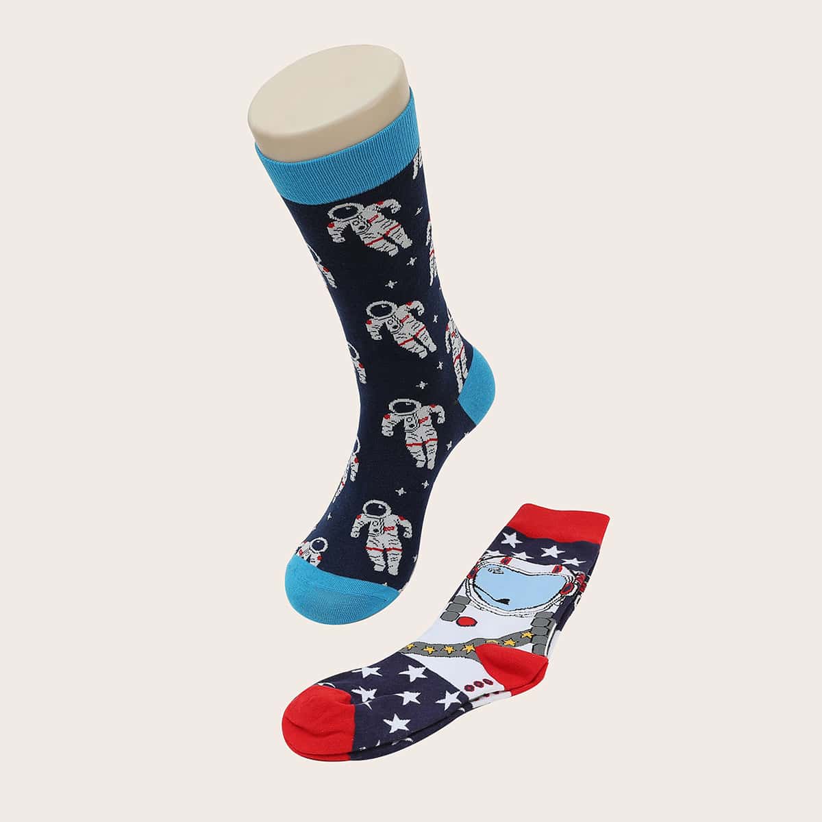

2pairs Astronaut Pattern Crew Socks, Multicolor