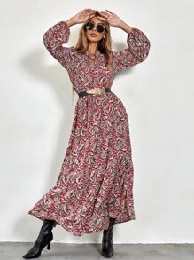 SHEIN Clasi Vestido con estampado de muslo con abertura sin cinturón - Multicolor - Ver 1