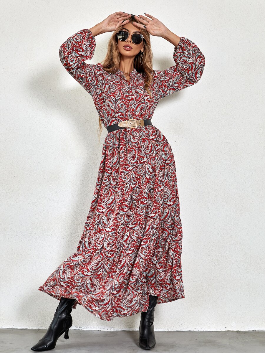 SHEIN Clasi Vestido con estampado de muslo con abertura sin cinturón - Multicolor - Ver 1