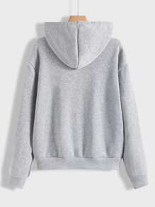SHEIN Unity 開襟落肩袖抽繩連帽衫 - 淺灰色 - 查看 2