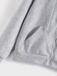 SHEIN Unity 開襟落肩袖抽繩連帽衫 - 淺灰色 - 查看 3