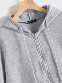 SHEIN Unity 開襟落肩袖抽繩連帽衫 - 淺灰色 - 查看 4