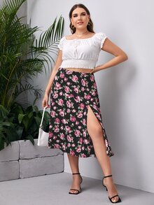 Váy Plus Size Tách cao Hoa Tất cả trên in Boho - Nhiều màu - Xem 3