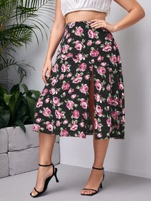 Váy Plus Size Tách cao Hoa Tất cả trên in Boho - Nhiều màu - Xem 4