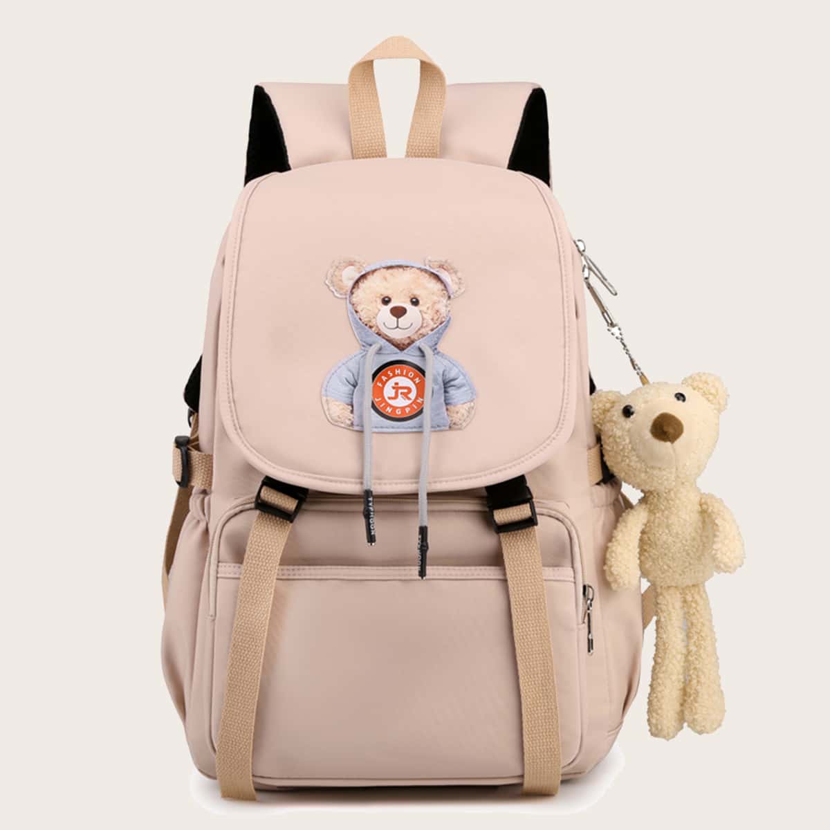 

Bear Graphic Double Buckle Backpack, Pink