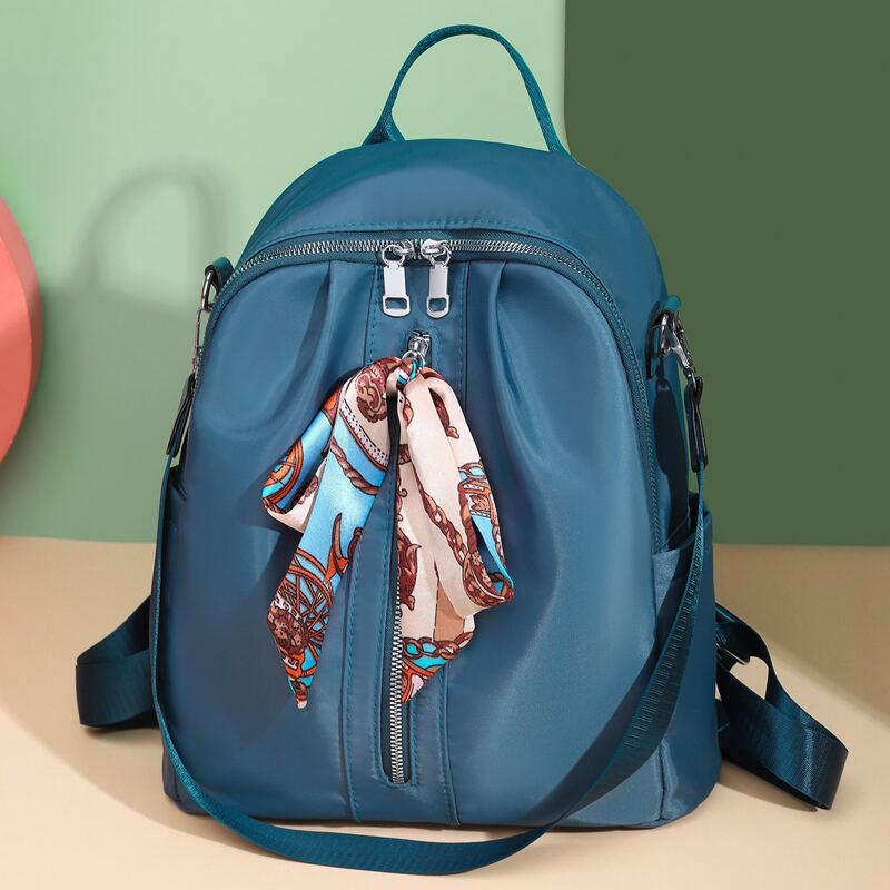

Scarf Decor Zipper Front Backpack, Blue