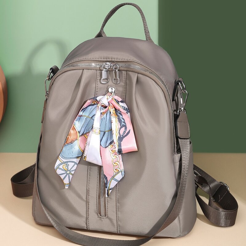 

Scarf Decor Zipper Front Backpack, Khaki