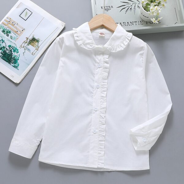 

Girls Frill Trim Peter Pan Collar Blouse, White