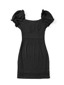 Frill Trim Tie Front Crinkle Dress - Black - View 2