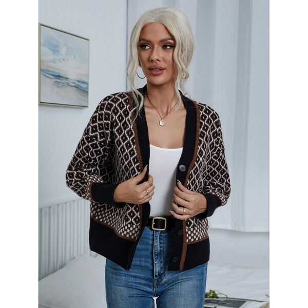 

Argyle Pattern Button Front Cardigan, Multicolor
